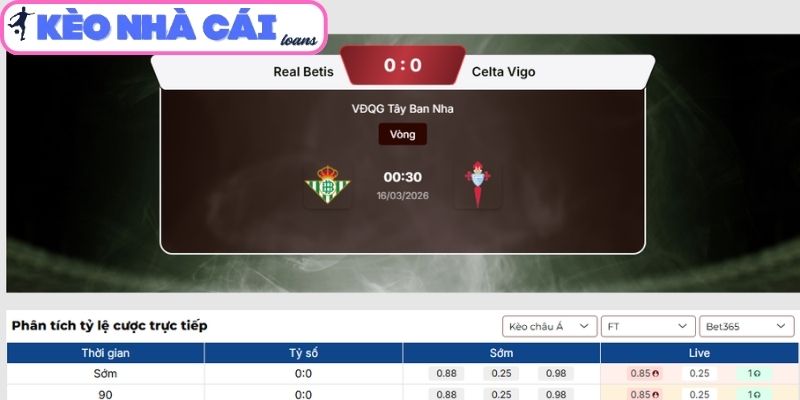 Soi kèo Real Betis vs Celta Vigo (00:30 ngày 16/03, La Liga) 3 Kèo châu Á trận Real Betis vs Celta Vigo (00:30 ngày 16/03, La Liga)